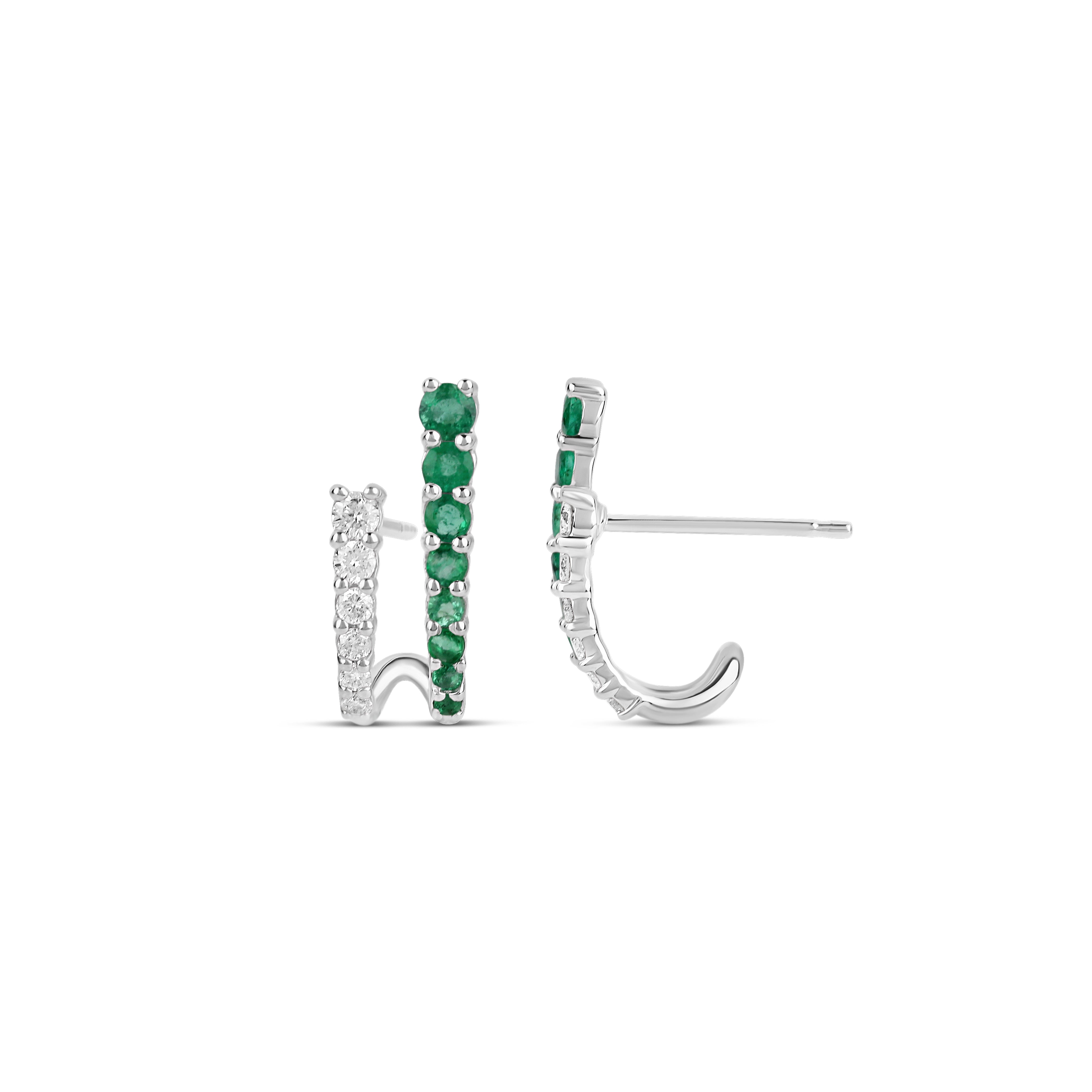 Diamond and Emerald Piercing Studs with 0.51ct emeralds and 0.24ct diamonds in a modern, elegant design.