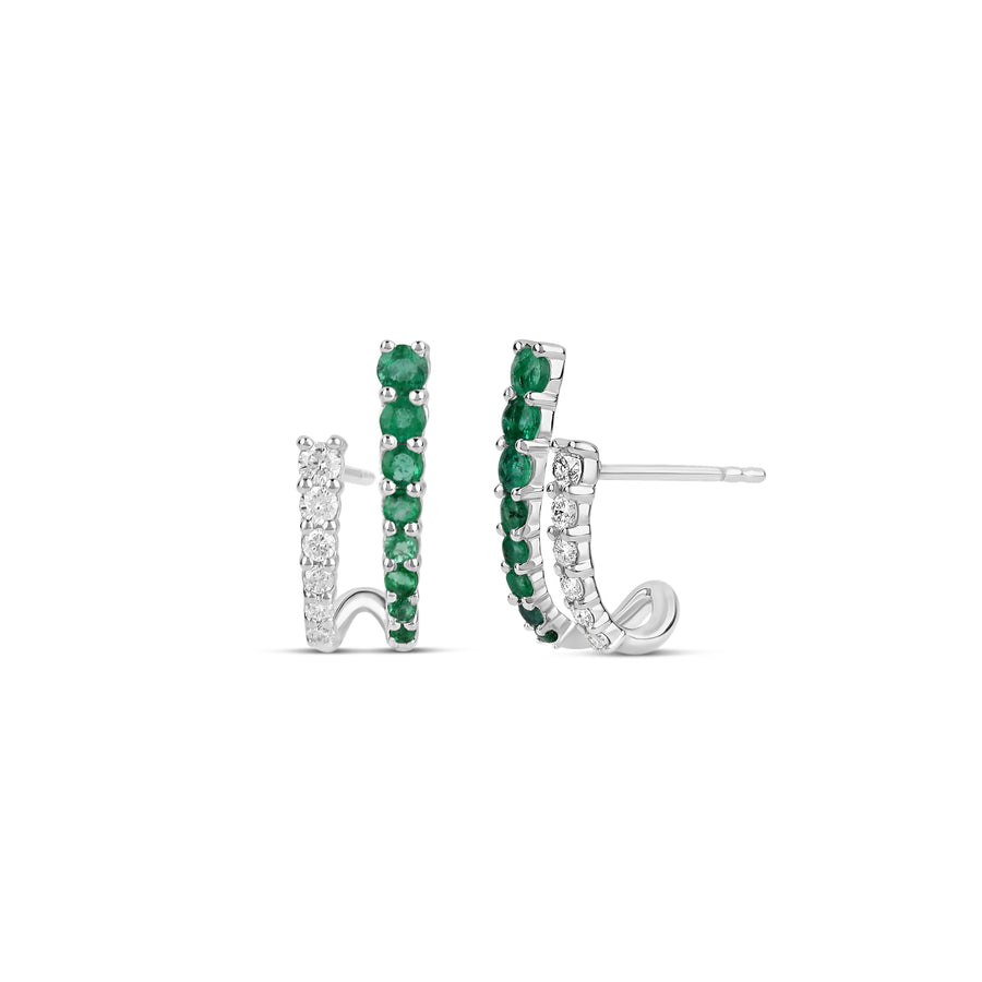 Diamond and Emerald Piercing Studs with 0.51ct emeralds and 0.24ct diamonds in a modern, elegant design.