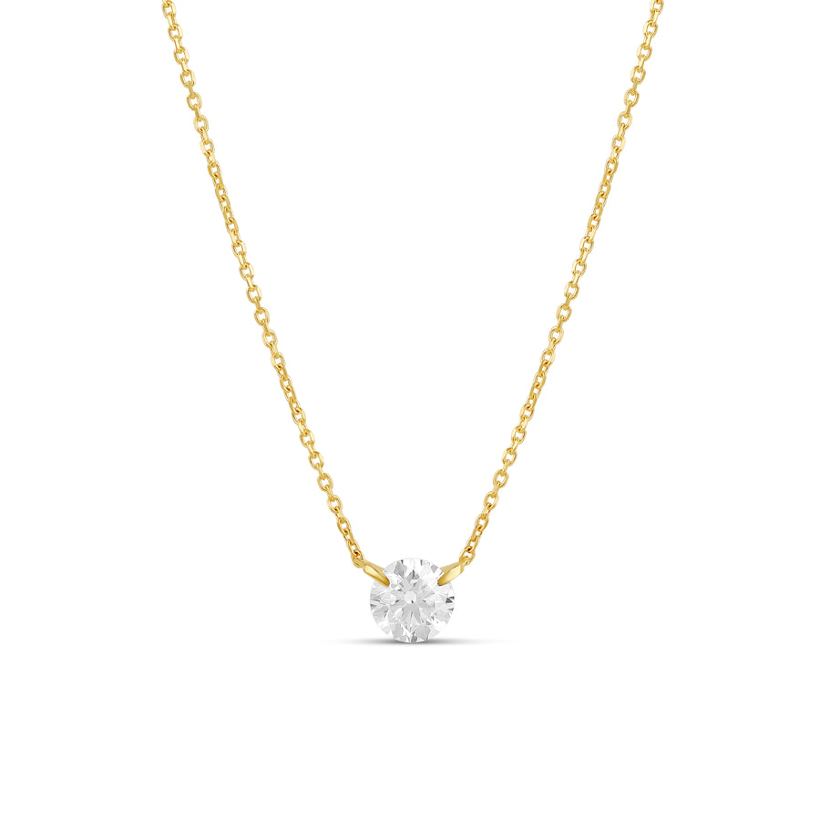 Elegant 0.5 carat solitaire diamond necklace in a classic two-prong setting, featuring a brilliant-cut diamond on a fine gold chain, perfect for a timeless and sophisticated look.