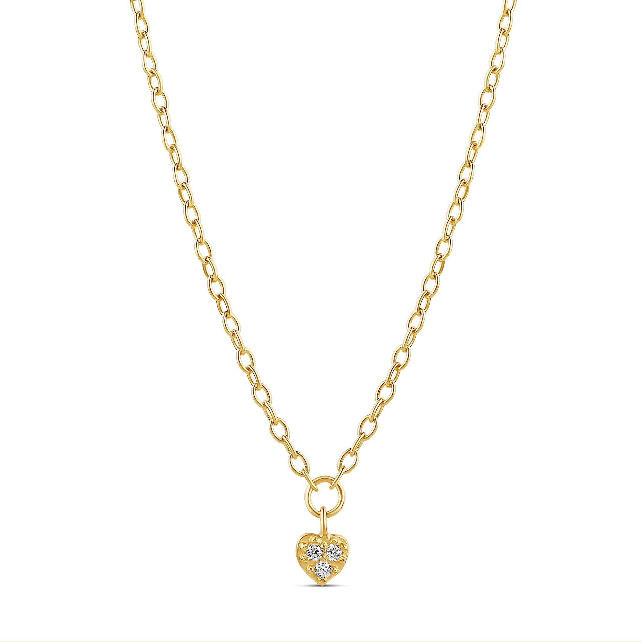 18-karat yellow gold dainty heart necklace, featuring a minimalist heart-shaped pendant, weighing 1.64 grams. A delicate and timeless accessory for everyday wear. With beautiful pave in the center.