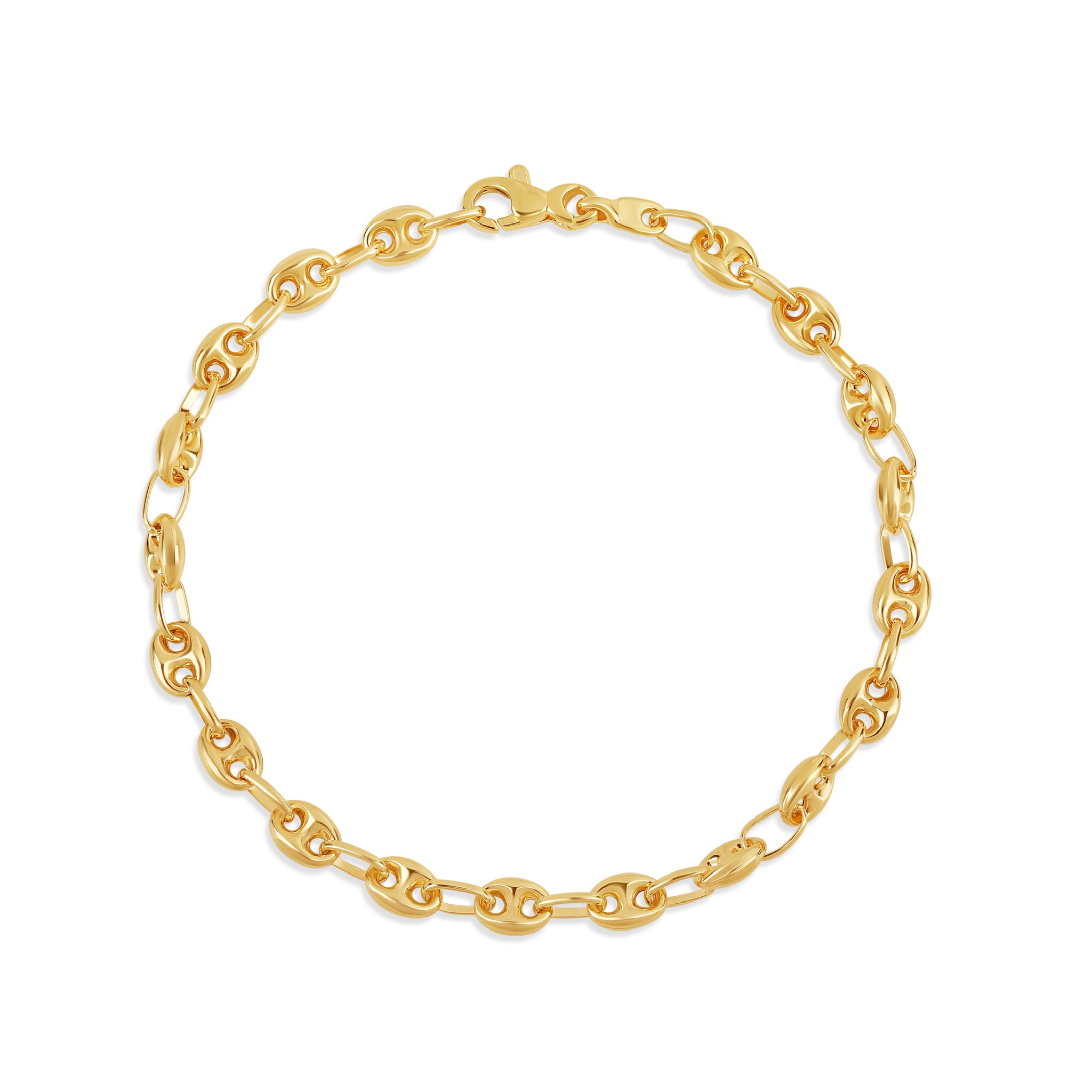 18-karat yellow gold link bracelet with interlocking oval links, weighing 4.8 grams. A classic and versatile accessory for everyday elegance.