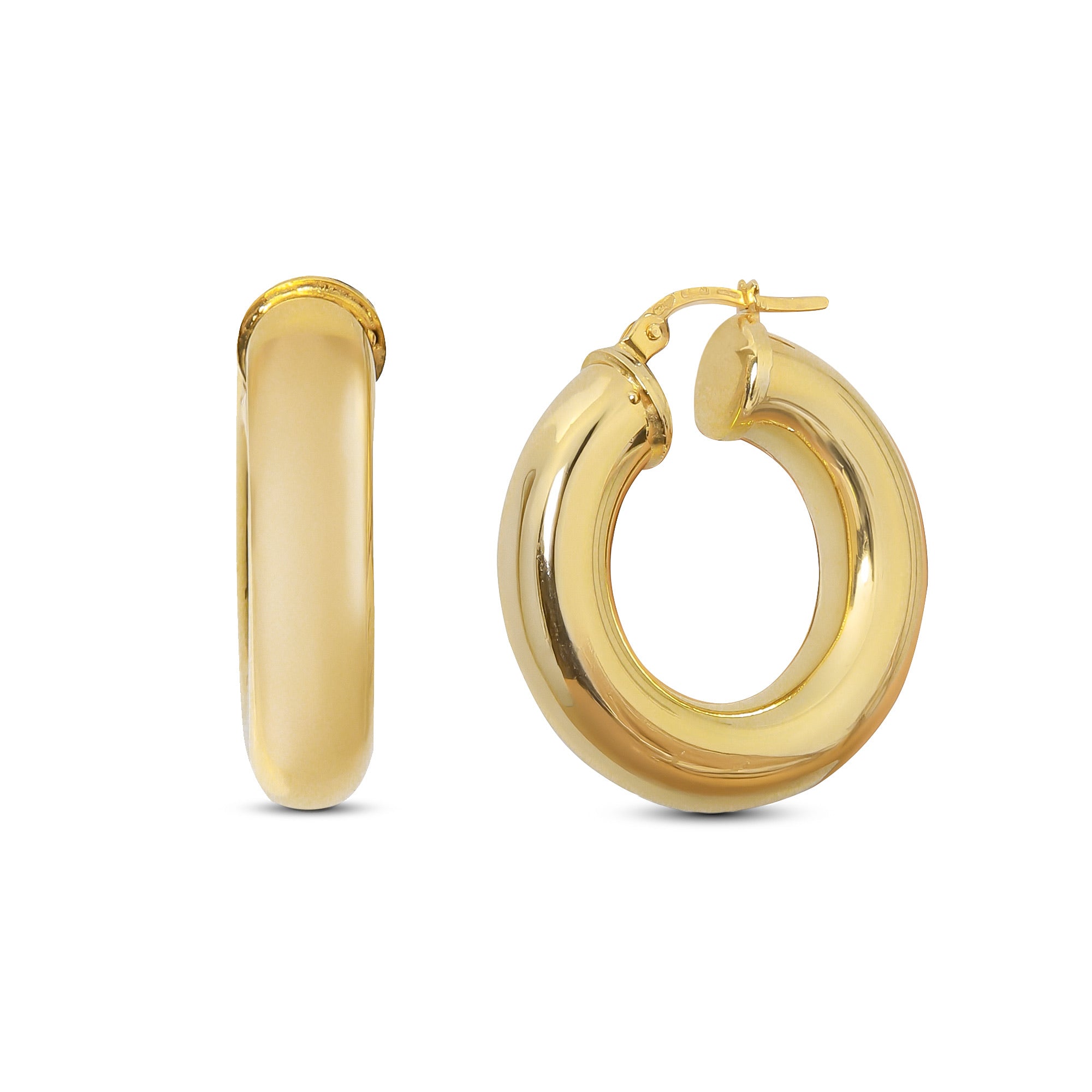 Chunky 18-karat yellow gold Hailey Hoops, 7.03 grams, featuring a smooth rounded design and high-polish finish for a bold, elegant look.