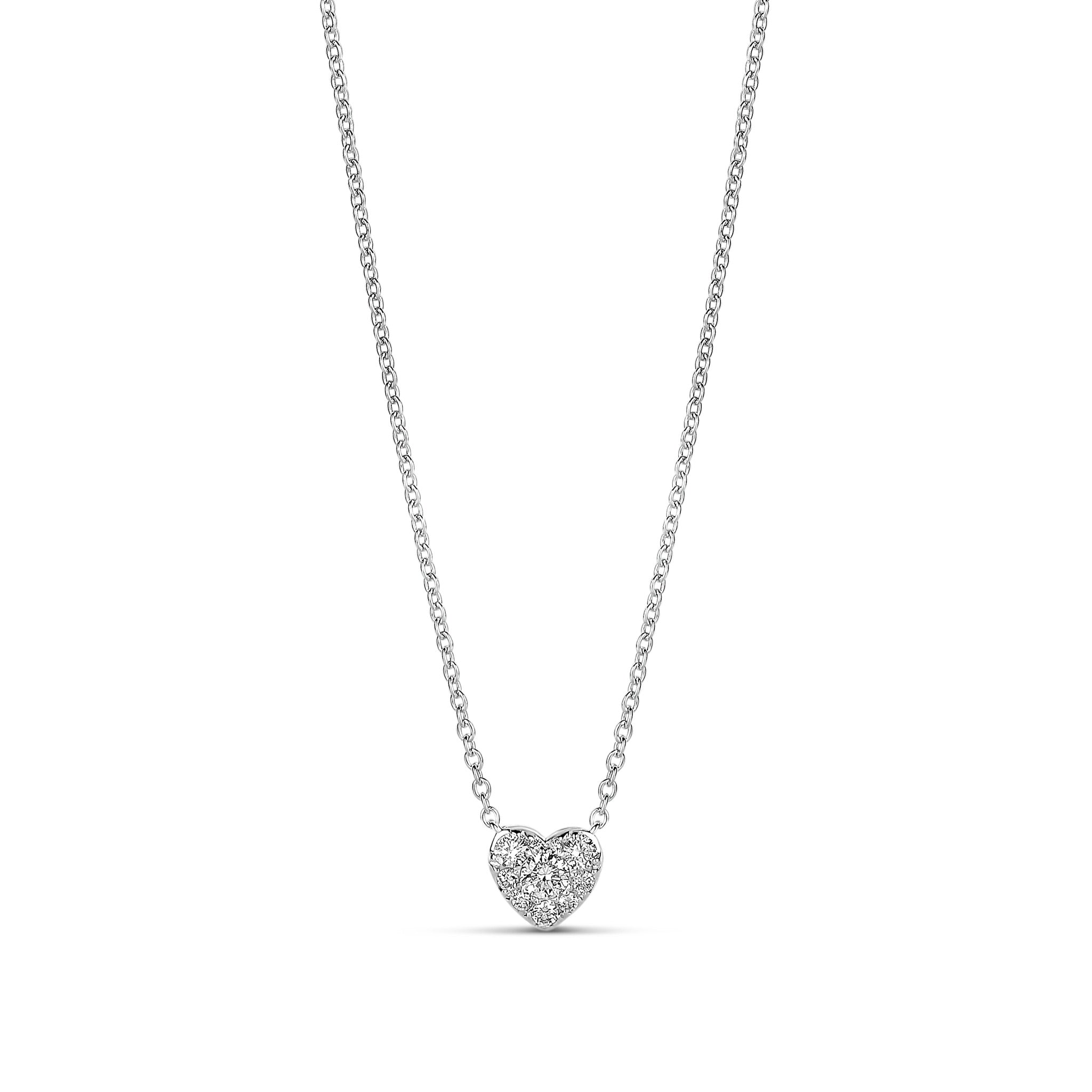 18-karat white gold heart diamond necklace with a pave-set pendant. 