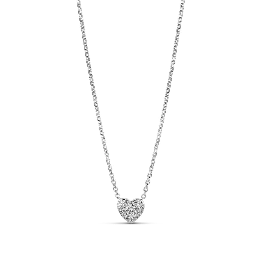 18-karat white gold heart diamond necklace with a pave-set pendant. 