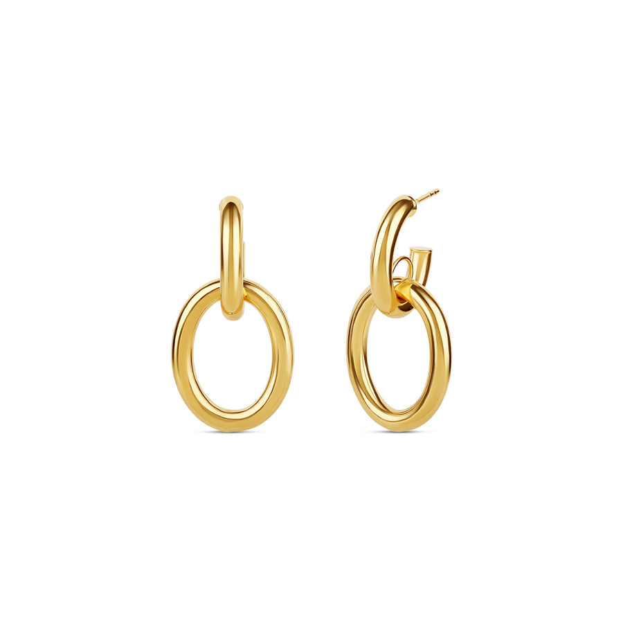 18-karat yellow gold interlaced hoop earrings with a polished double-hoop design, weighing 2.9 grams. Bold and contemporary style for versatile wear.