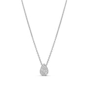 18-karat white gold teardrop diamond necklace with a pave-set pendant, available in three sizes. A versatile and timeless design for layering or standalone elegance.