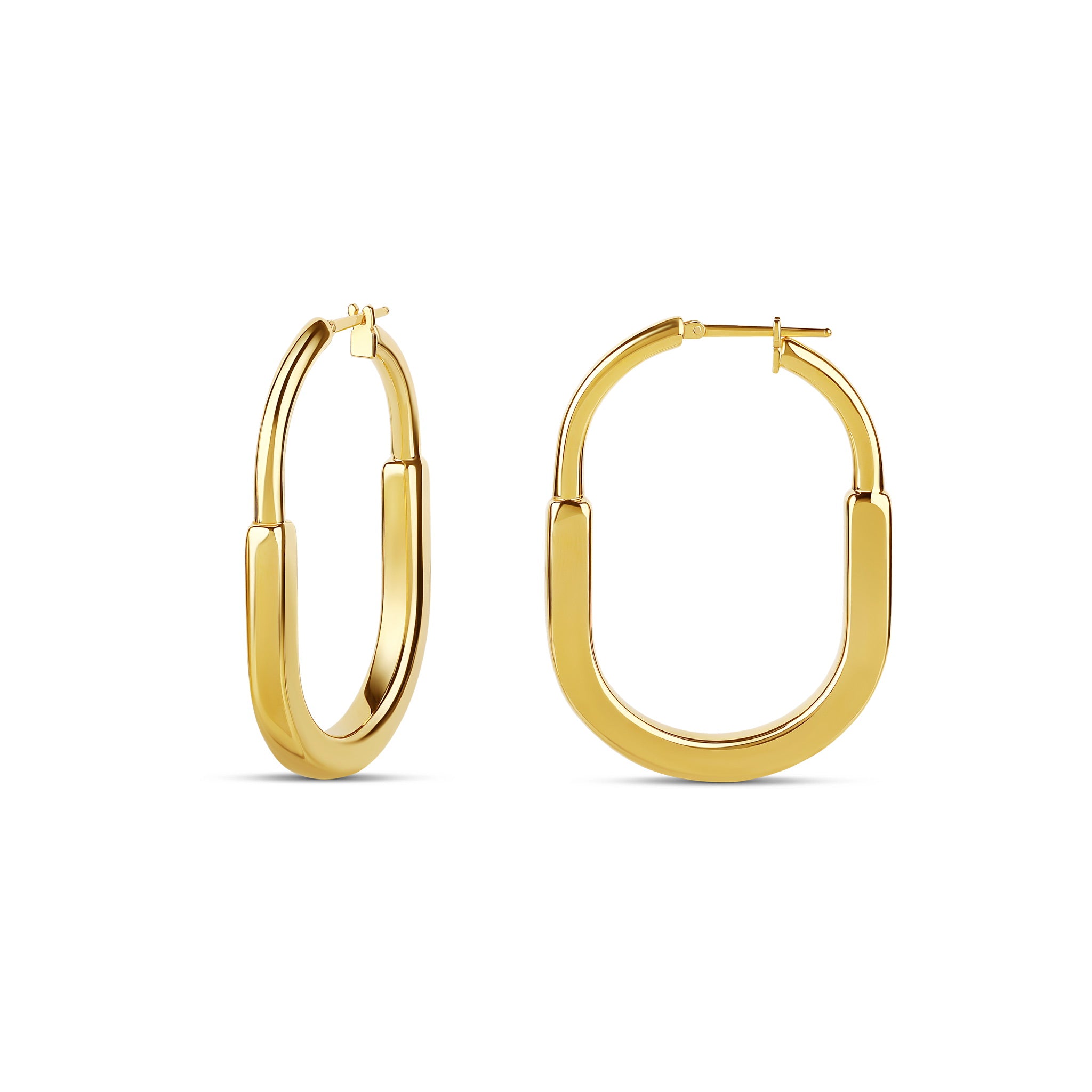 18-karat yellow gold oval hoop earrings with a polished finish, weighing 6.40 grams. A versatile and timeless design for everyday elegance.