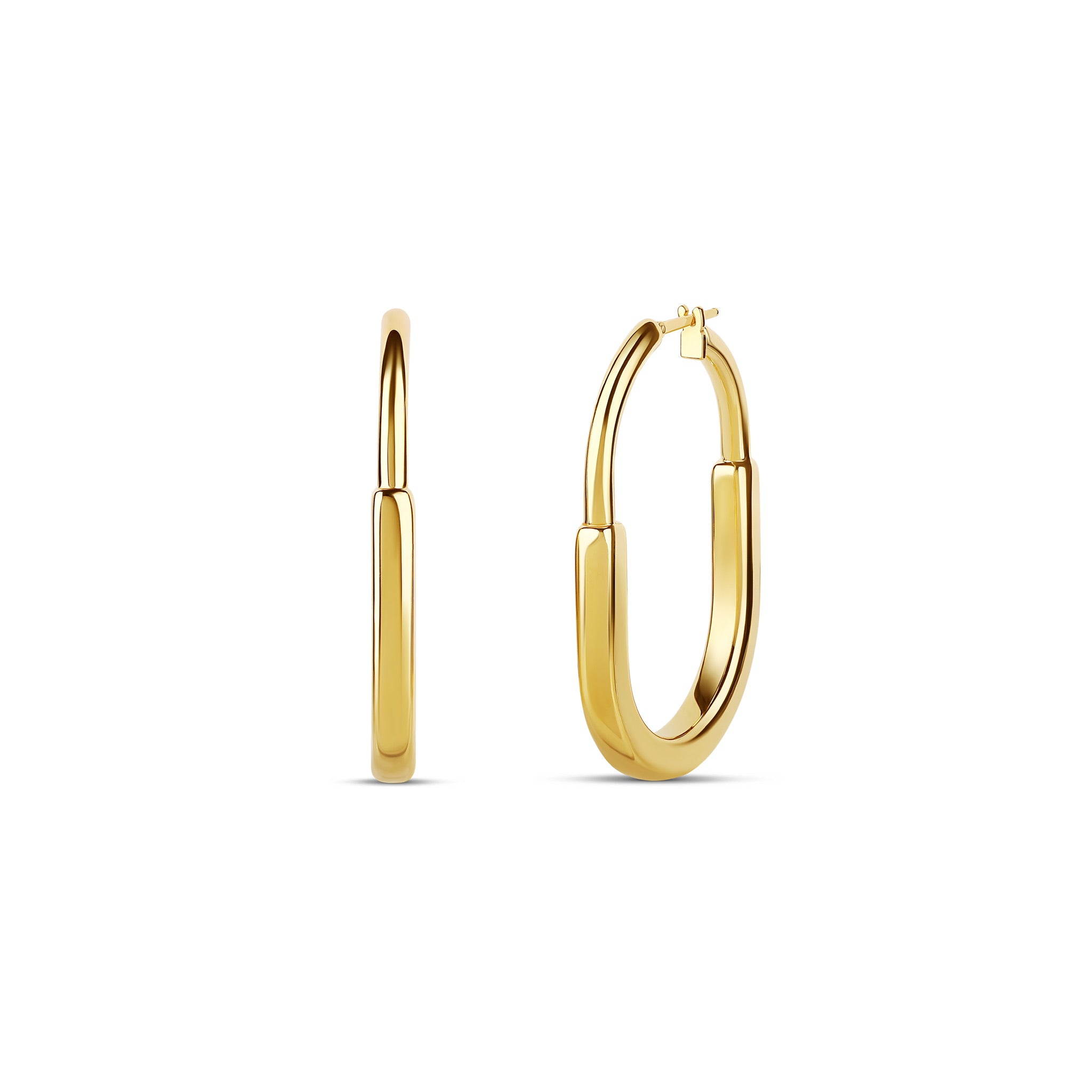 18-karat yellow gold oval hoop earrings with a polished finish, weighing 6.40 grams. A versatile and timeless design for everyday elegance.