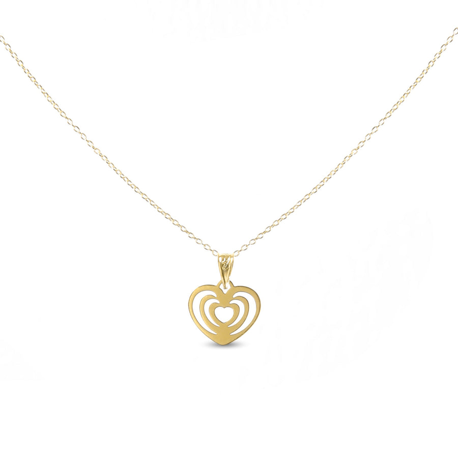 18-karat yellow gold mini heart necklace with a cut-out layered heart design, weighing 0.63 grams. A dainty and meaningful accessory for daily wear.