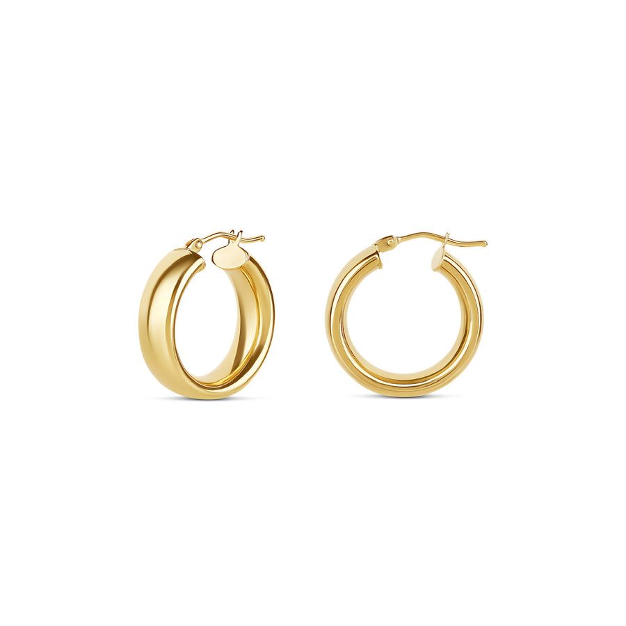 18-karat yellow gold mini hoop earrings, polished finish, weighing 0.90 grams. A versatile and timeless accessory for casual or layered looks.