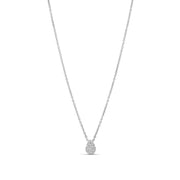 18-karat white gold teardrop diamond necklace with a pave-set pendant, available in three sizes. A versatile and timeless design for layering or standalone elegance.