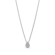 18-karat white gold teardrop diamond necklace with a pave-set pendant, available in three sizes. A versatile and timeless design for layering or standalone elegance.