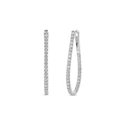 18-karat white gold teardrop hoop earrings featuring 1.02 carats of diamonds, crafted with 4.68 grams of gold. A sleek and elegant design for a sophisticated look.